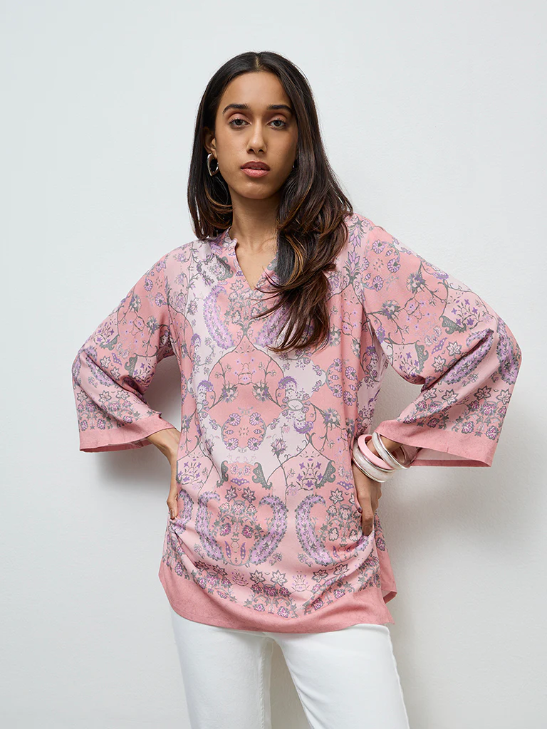 Utsa Dusty Pink Argyle Printed Tunic