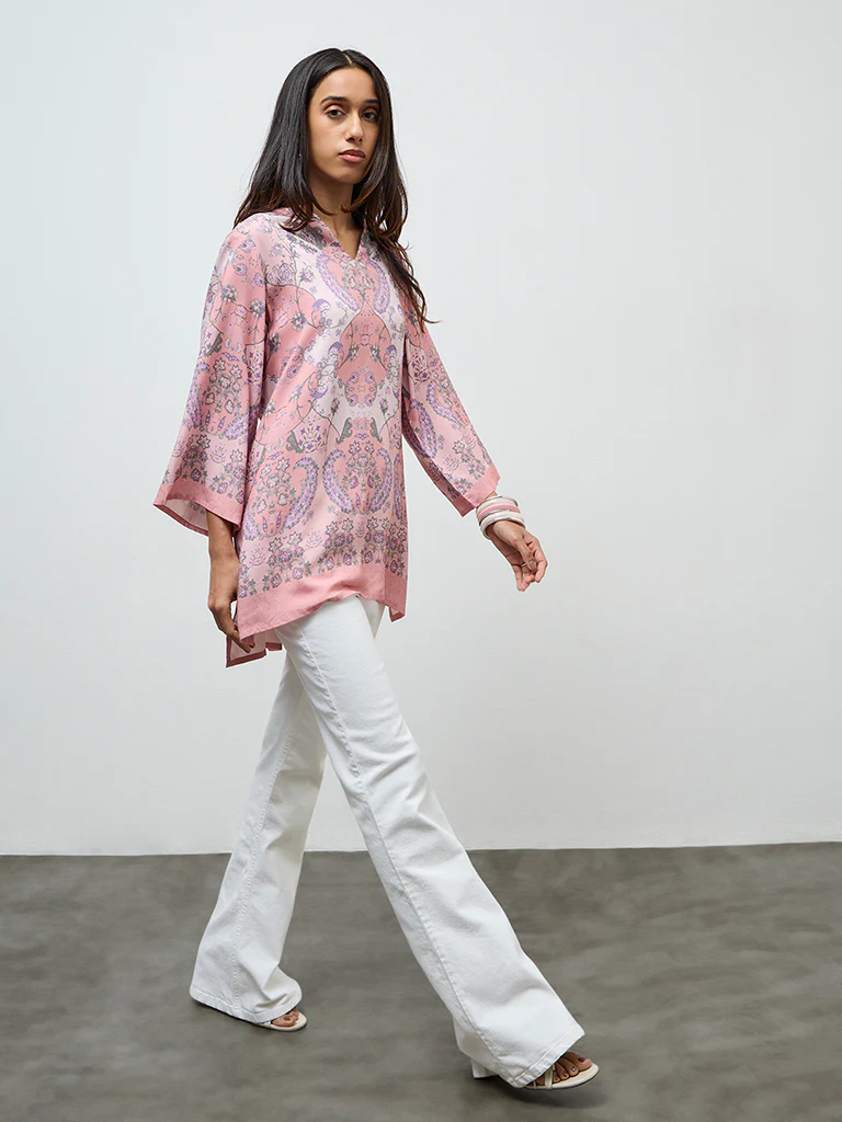 Utsa Dusty Pink Argyle Printed Tunic - Image 2