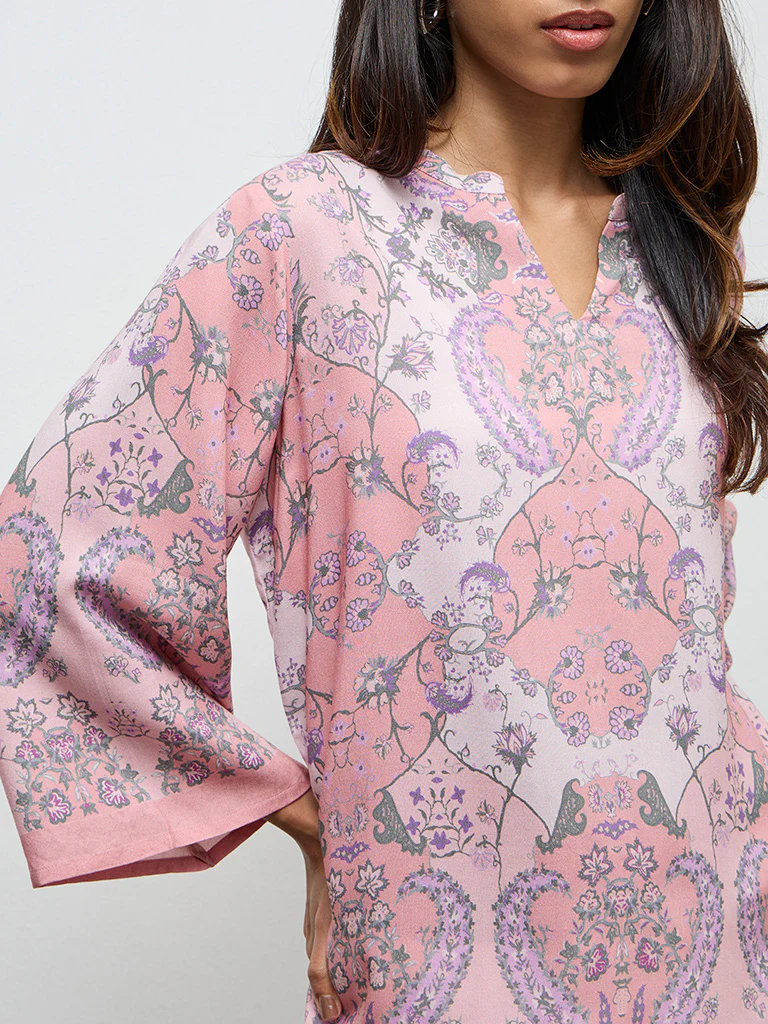 Utsa Dusty Pink Argyle Printed Tunic - Image 3