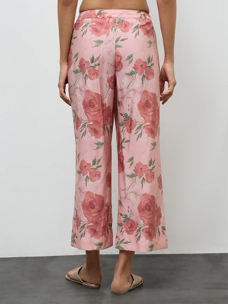 Utsa Dusty Pink Botanical Design Ethnic Pants - Image 4