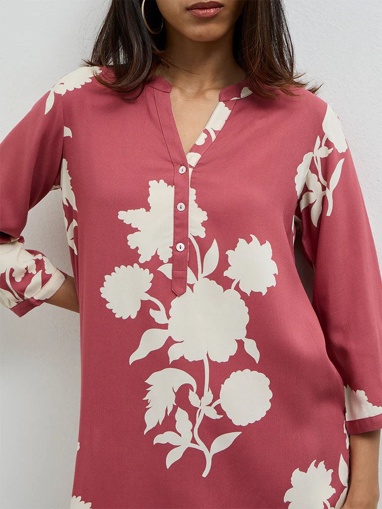 Utsa Dusty Pink Floral Design Tunic - Image 3