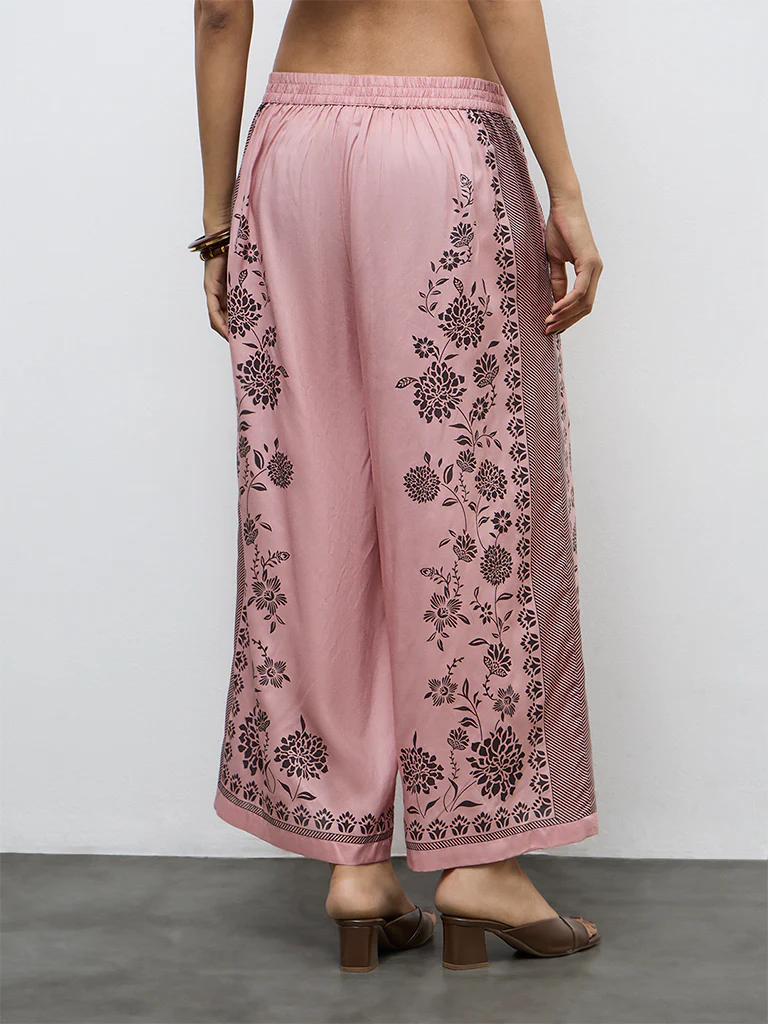 Utsa Dusty Pink Floral Printed Palazzos - Image 4