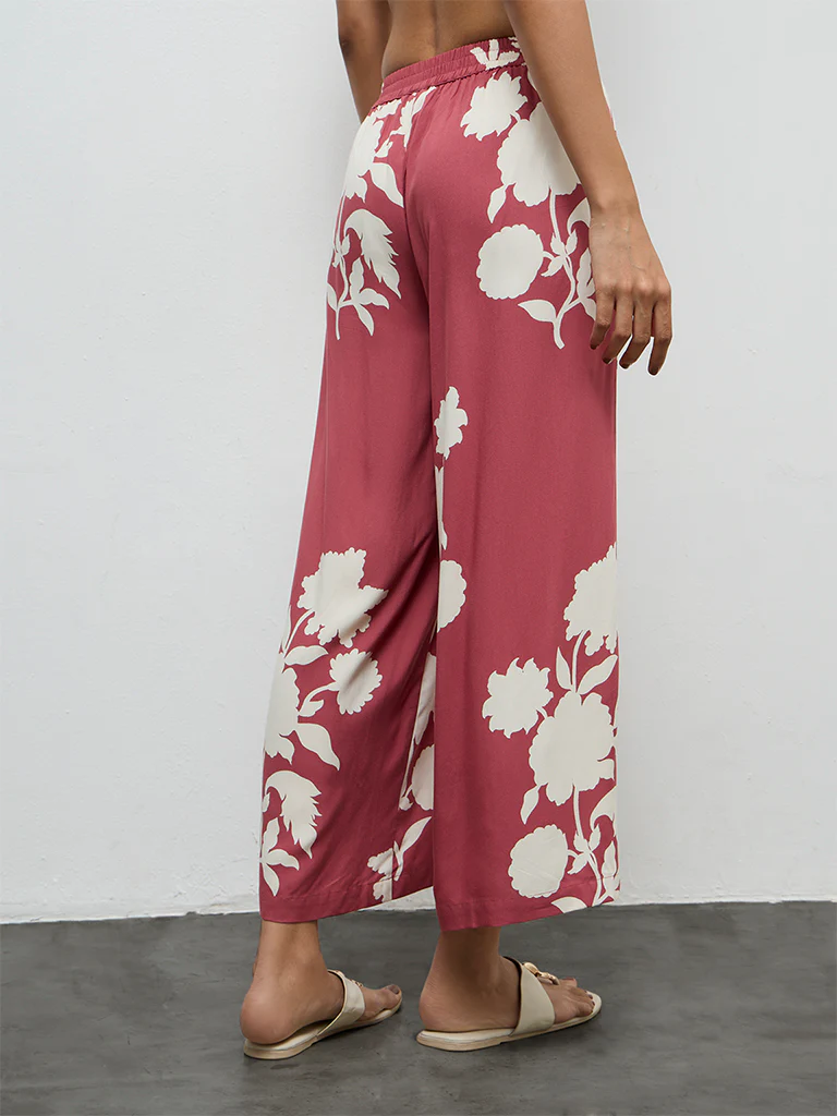 Utsa Dusty Pink Floral Printed Palazzos - Image 4