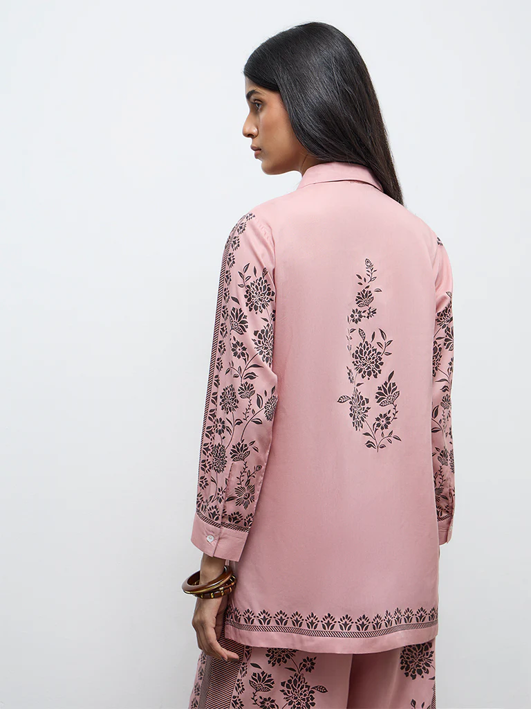 Utsa Dusty Pink Floral Printed Tunic - Image 4