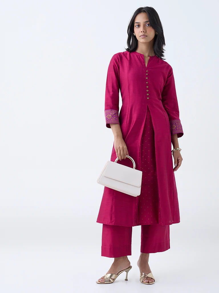 Utsa Fuchsia Solid A-Line Kurta