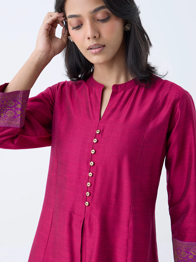 Utsa Fuchsia Solid A-Line Kurta - Image 3