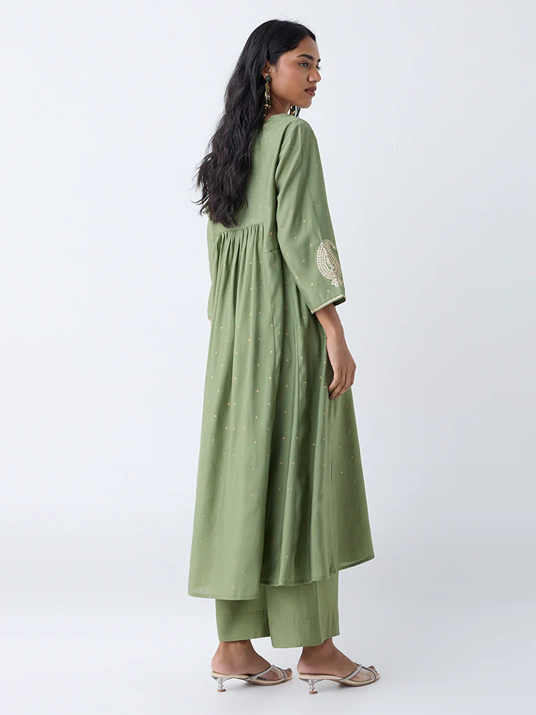 Utsa Green Embroidered Anarkali Kurta - Image 4