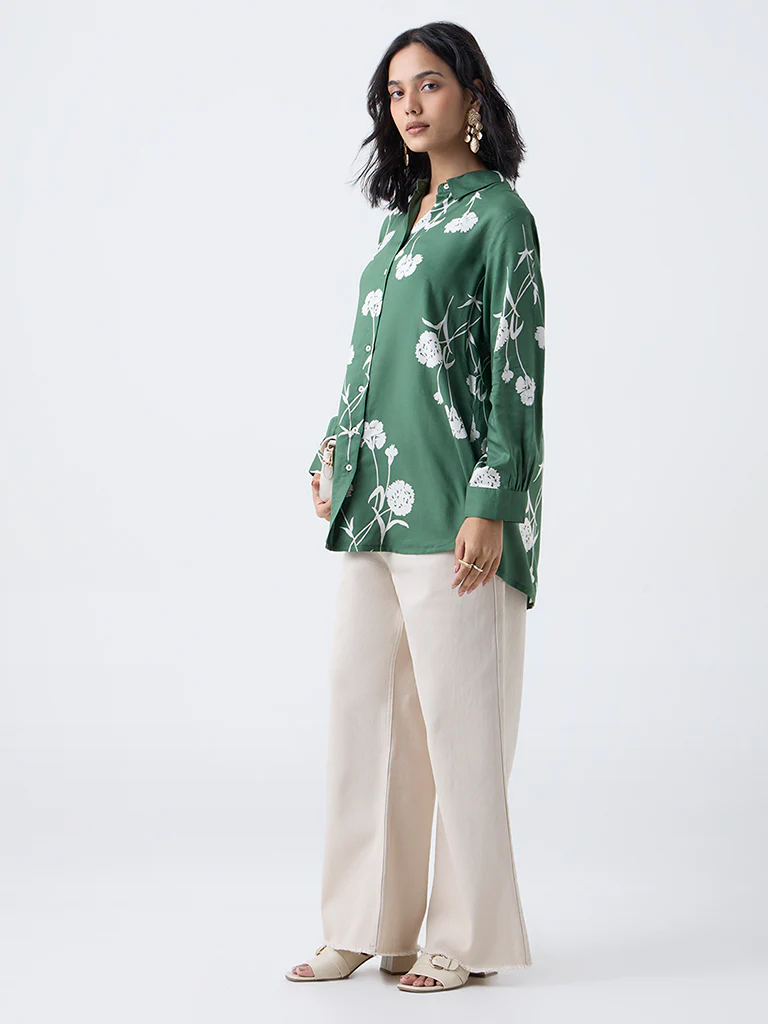 Utsa Green Floral Design Tunic - Image 2
