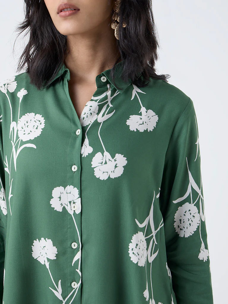 Utsa Green Floral Design Tunic - Image 3