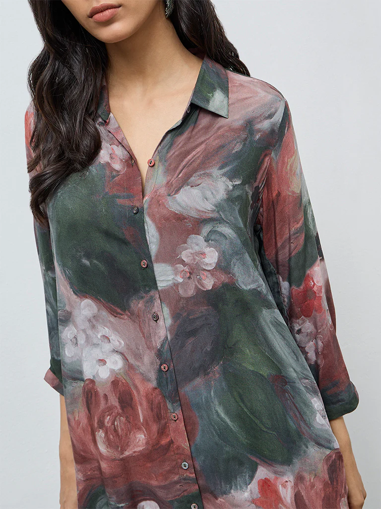 Utsa Green Floral Pattern A-Line Kurta - Image 3