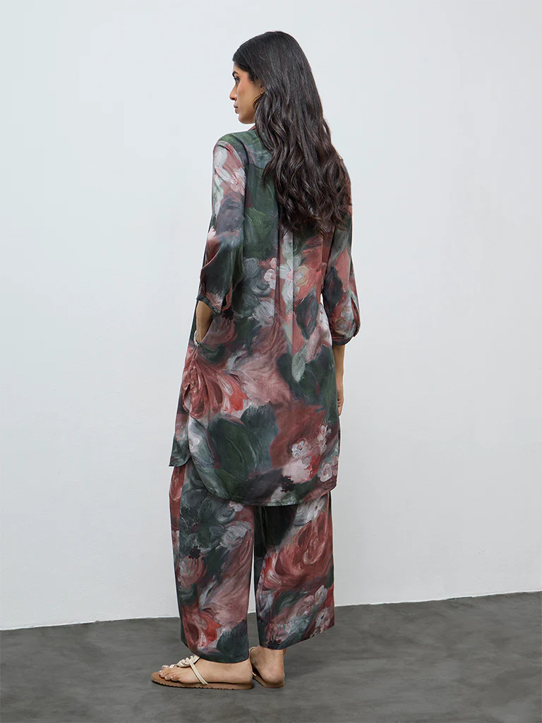 Utsa Green Floral Pattern A-Line Kurta - Image 4