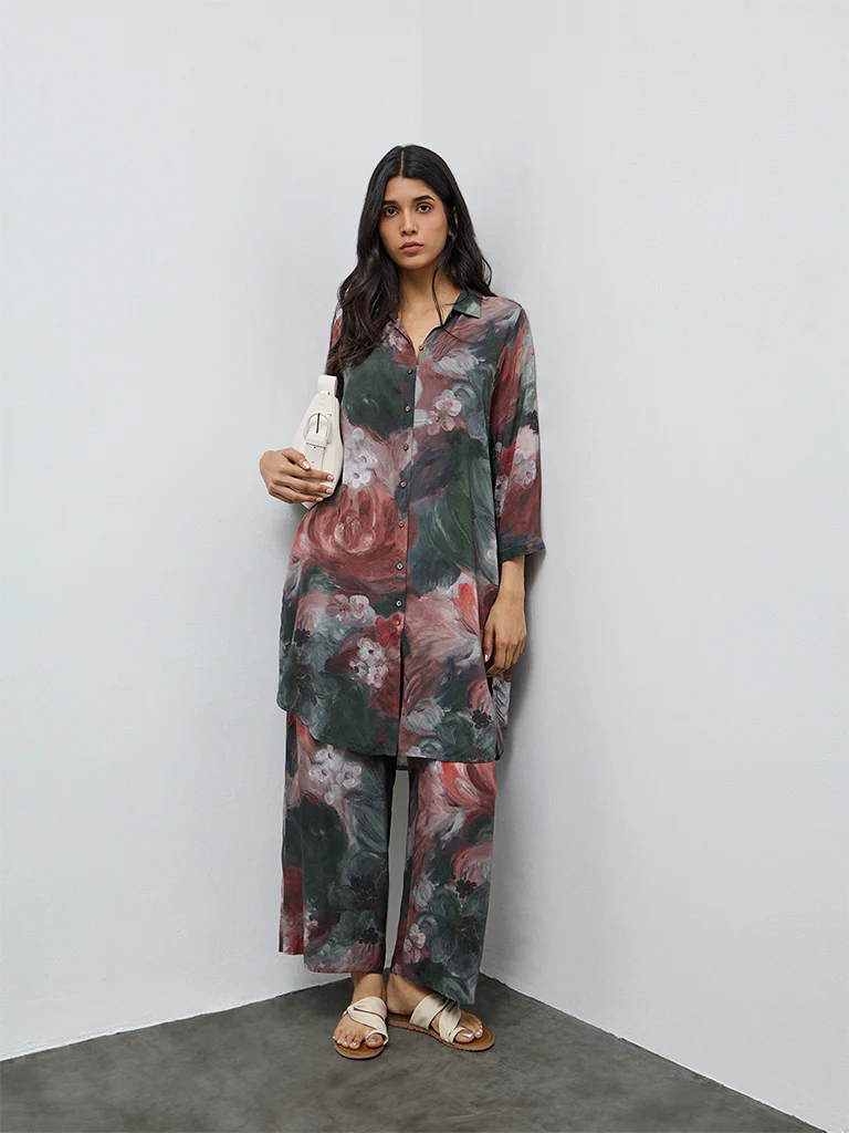Utsa Green Floral Pattern Pants - Image 2