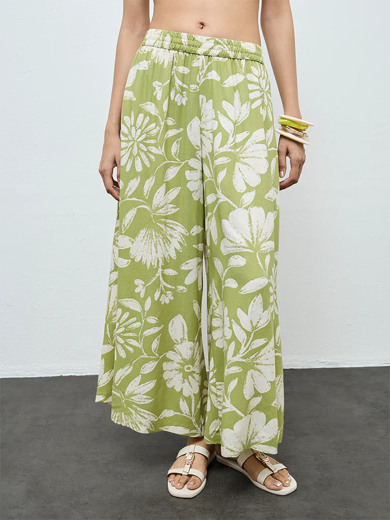 Utsa Green Floral Printed Palazzos
