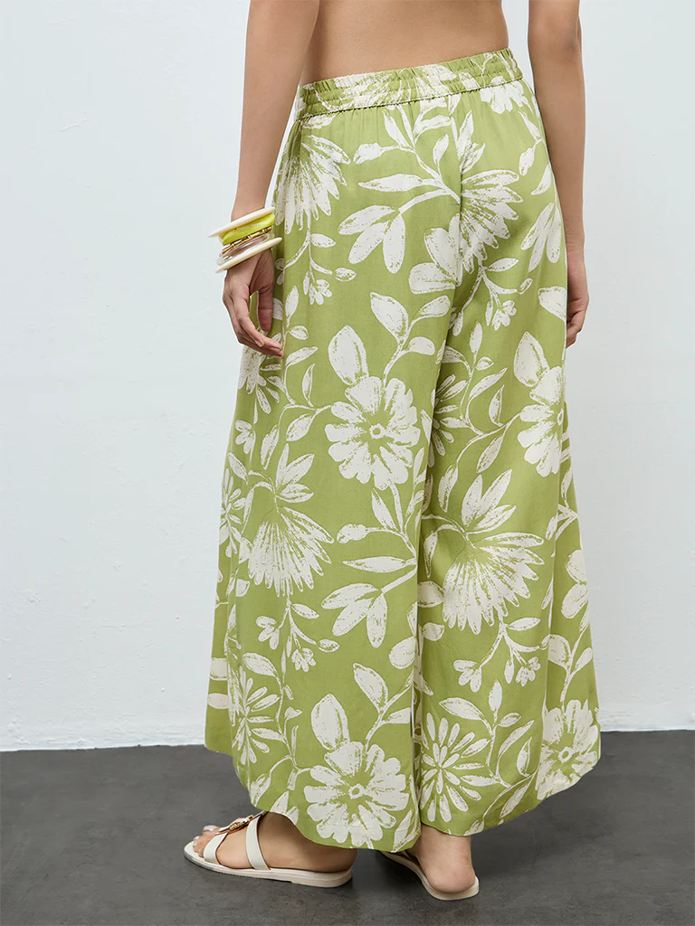 Utsa Green Floral Printed Palazzos - Image 4