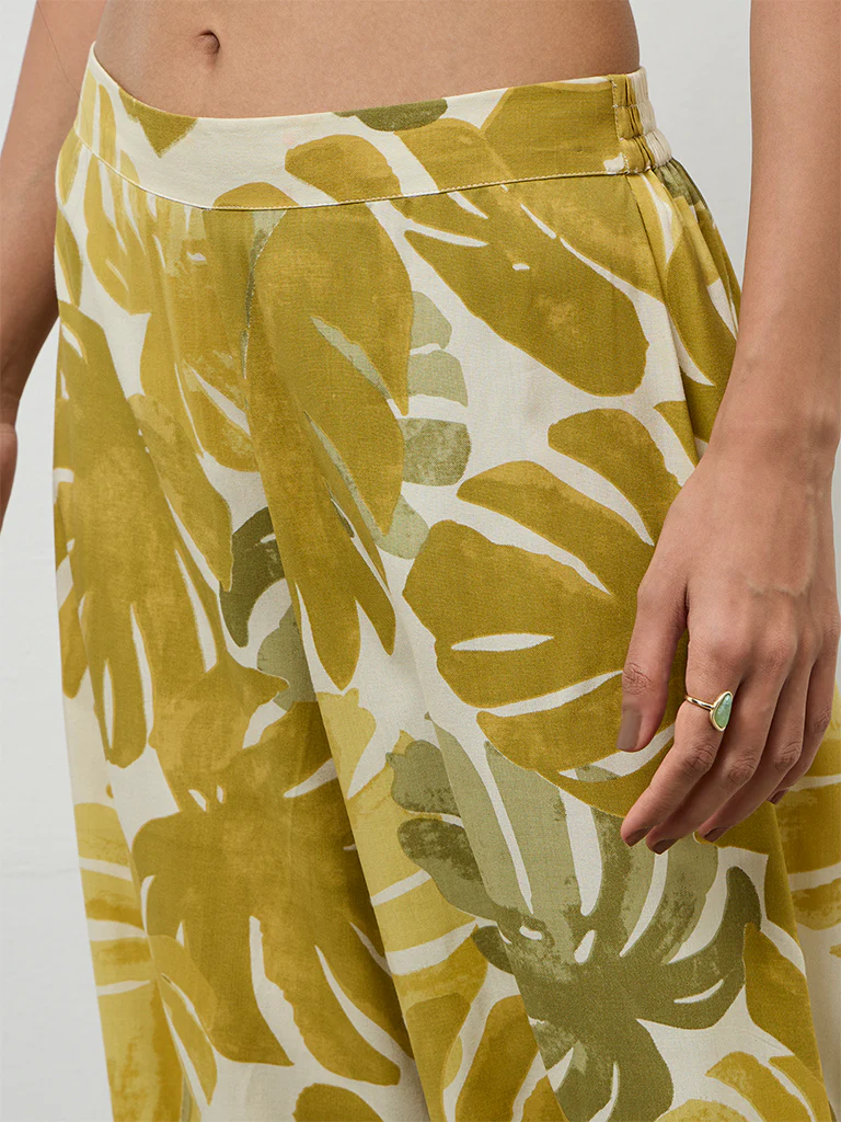 Utsa Green Foliage Printed Palazzos - Image 3