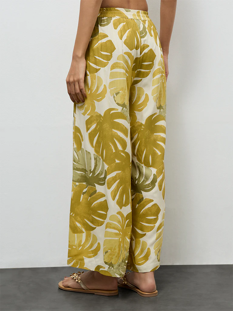 Utsa Green Foliage Printed Palazzos - Image 4