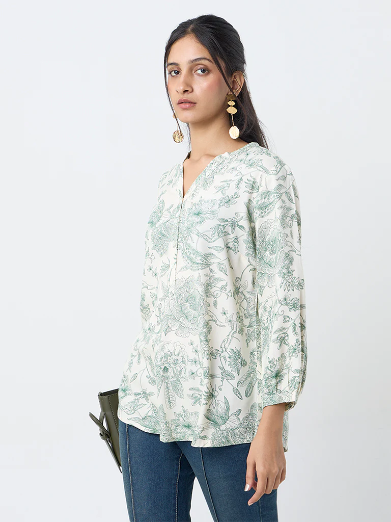 Utsa Green Foliage Printed Tunic - Image 2
