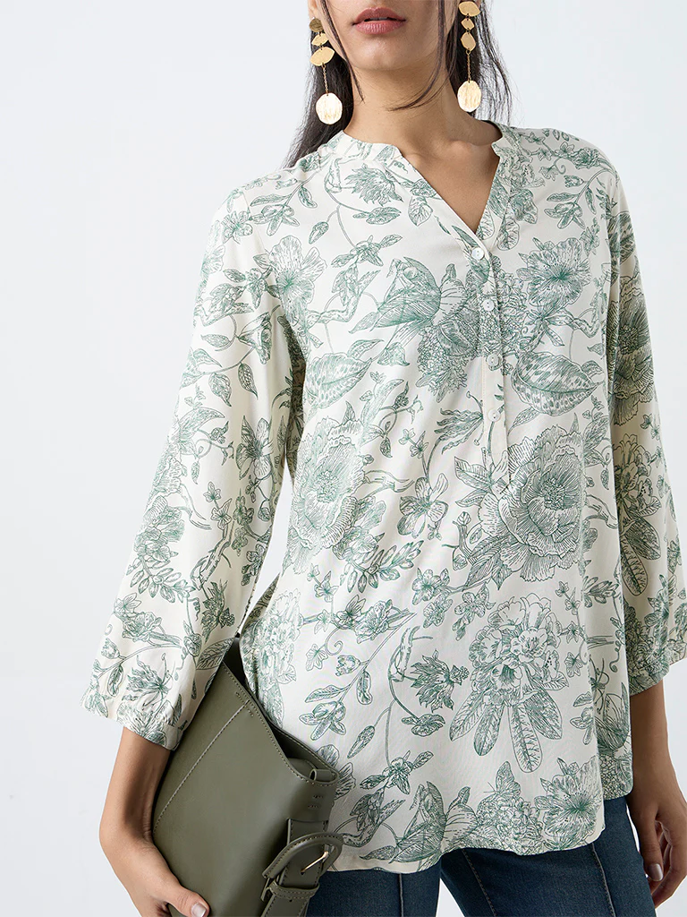 Utsa Green Foliage Printed Tunic - Image 3