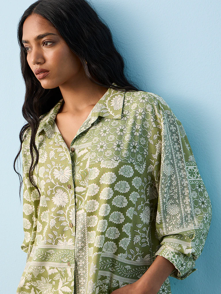 Utsa Green Foliage Printed Tunic - Image 3