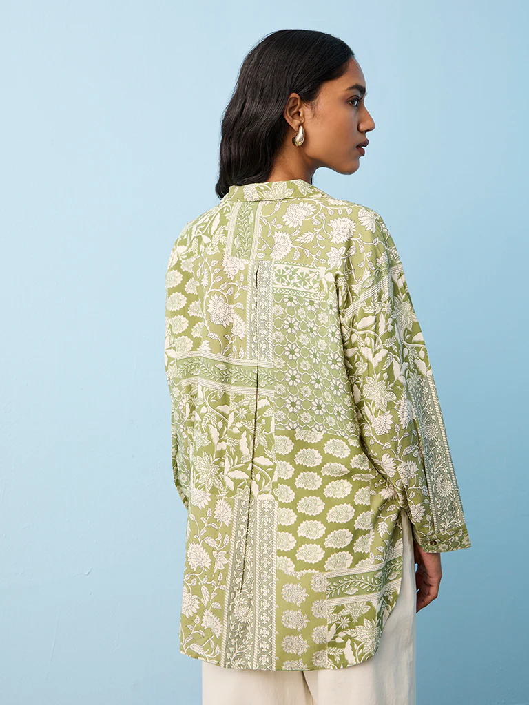 Utsa Green Foliage Printed Tunic - Image 4