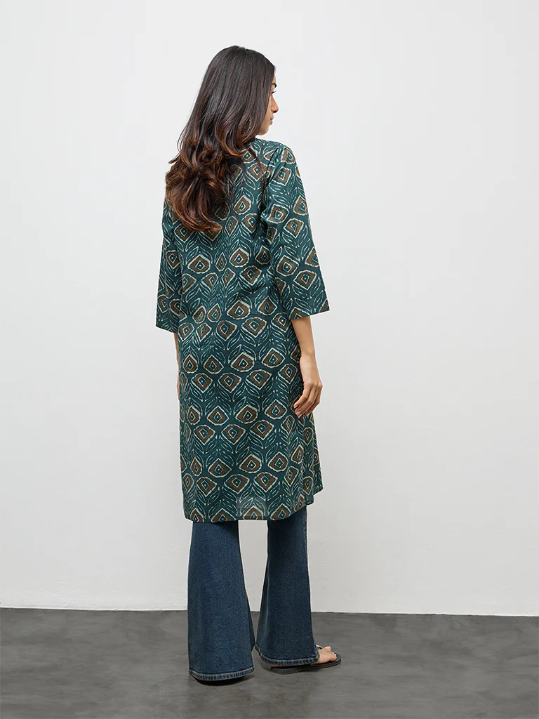 Utsa Green Printed Cotton Straight Kurta - Image 4