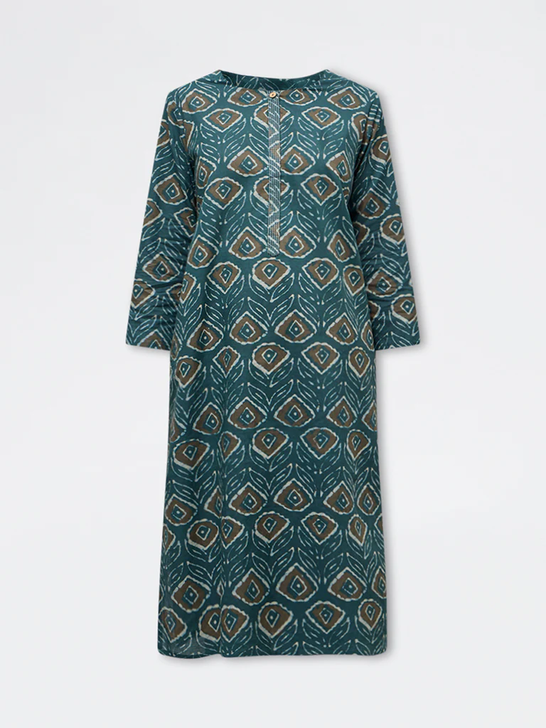 Utsa Green Printed Cotton Straight Kurta - Image 5