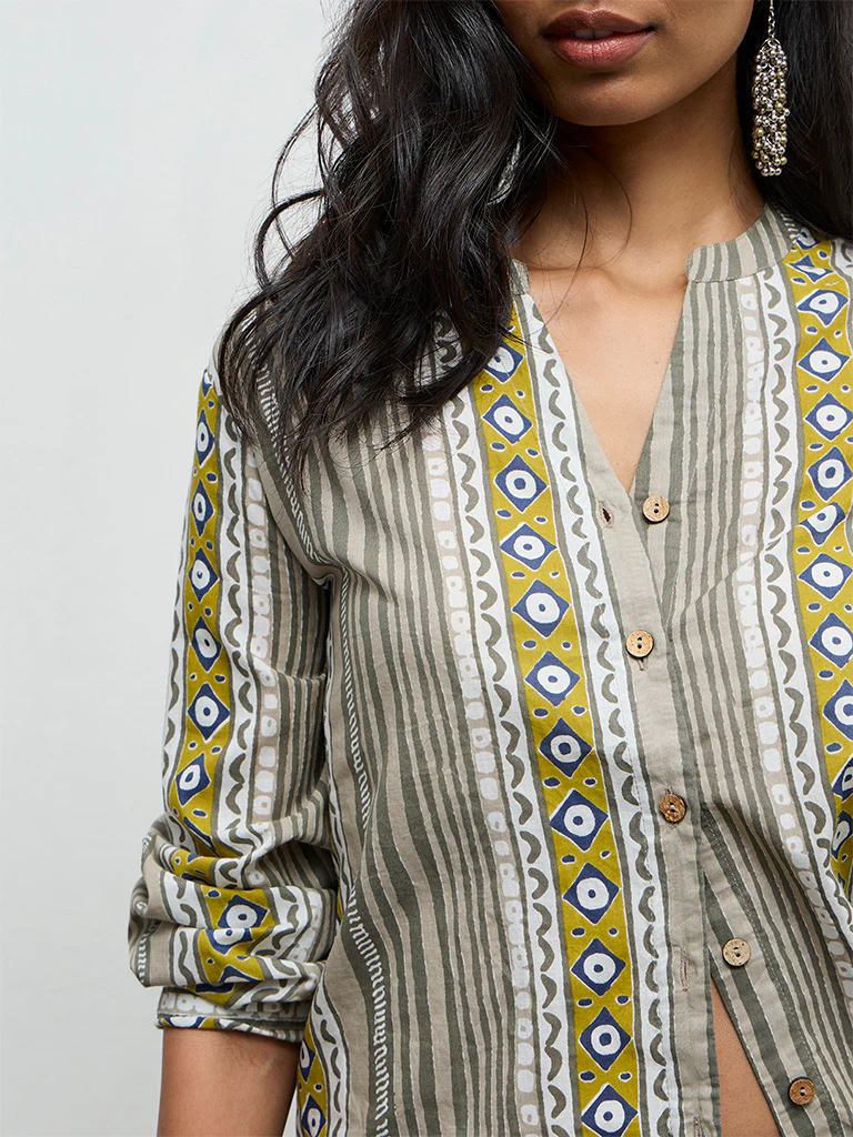 Utsa Green Printed Cotton Tunic - Image 3