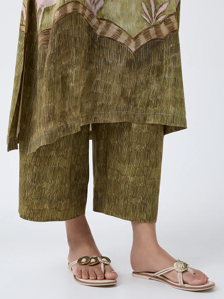 Utsa Green Printed Pants - Image 3