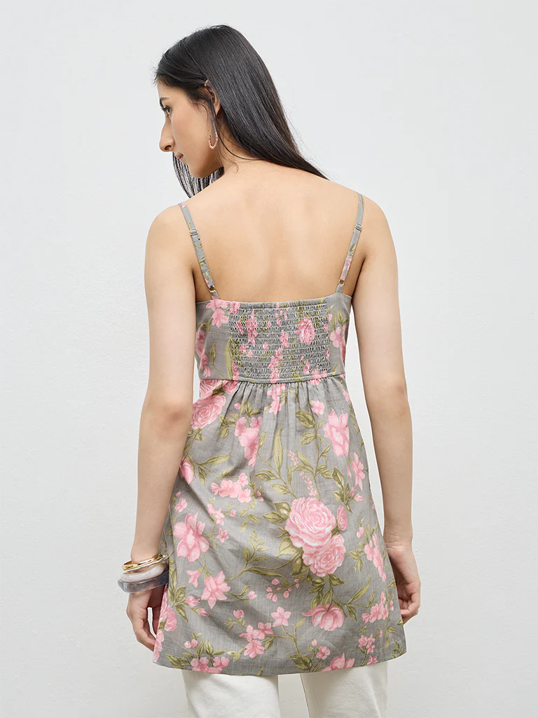 Utsa Grey Floral Cotton Tunic - Image 4