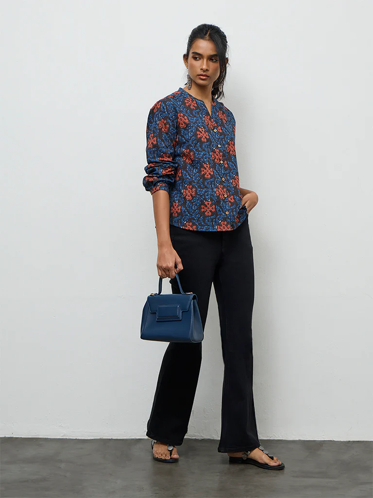 Utsa Indigo Abstract Pattern Cotton Tunic - Image 2