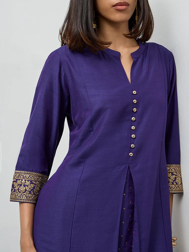Utsa Indigo Badla Printed A-Line Kurta - Image 3