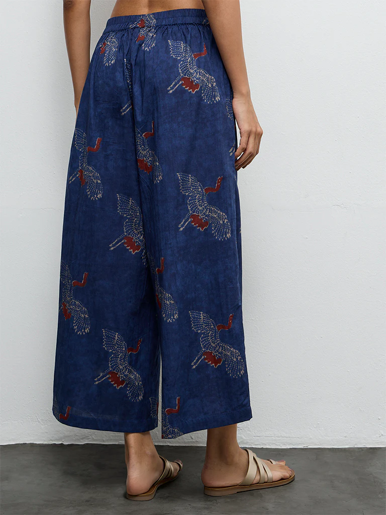 Utsa Indigo Bird Design Cotton Ethnic Pants - Image 4