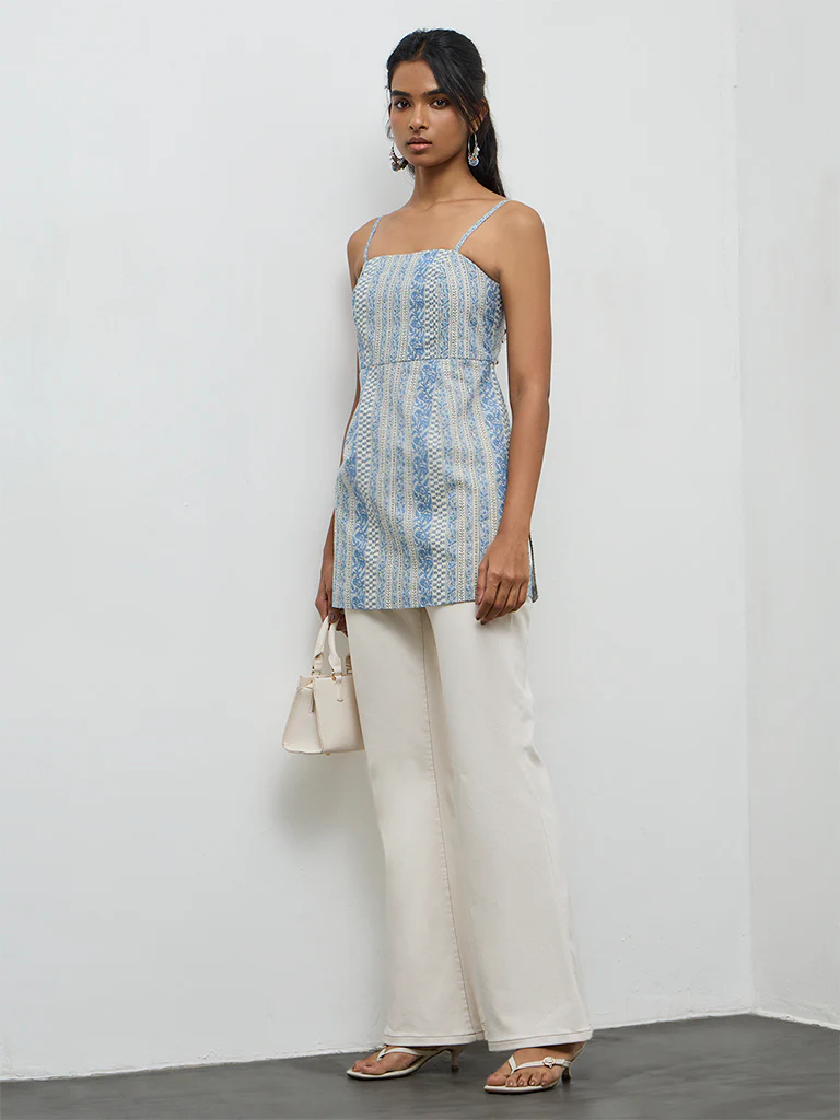 Utsa Indigo Botanical Design Cotton Kurti