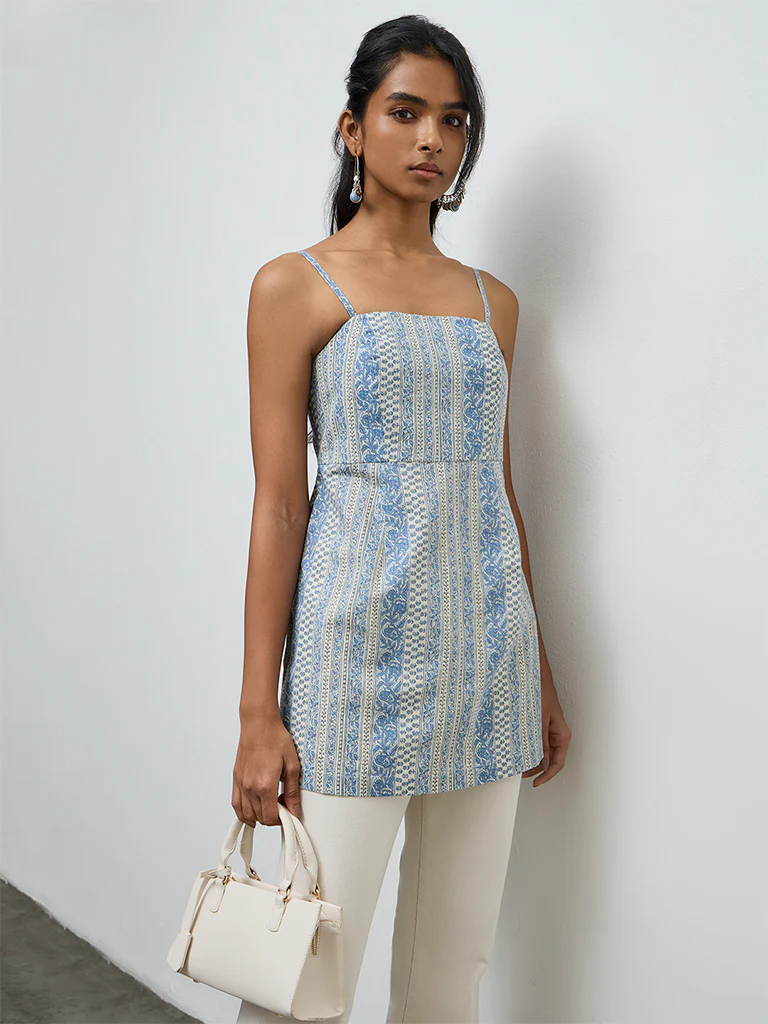 Utsa Indigo Botanical Design Cotton Kurti - Image 2