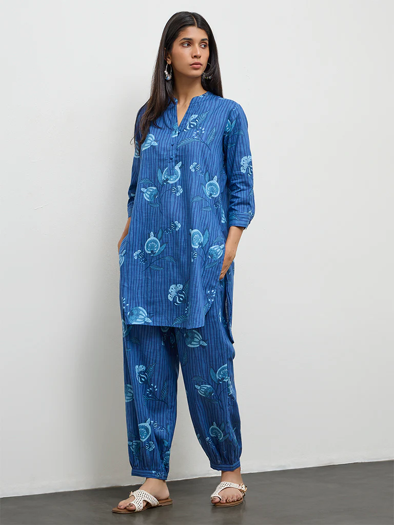 Utsa Indigo Botanical Design Cotton Pants - Image 2