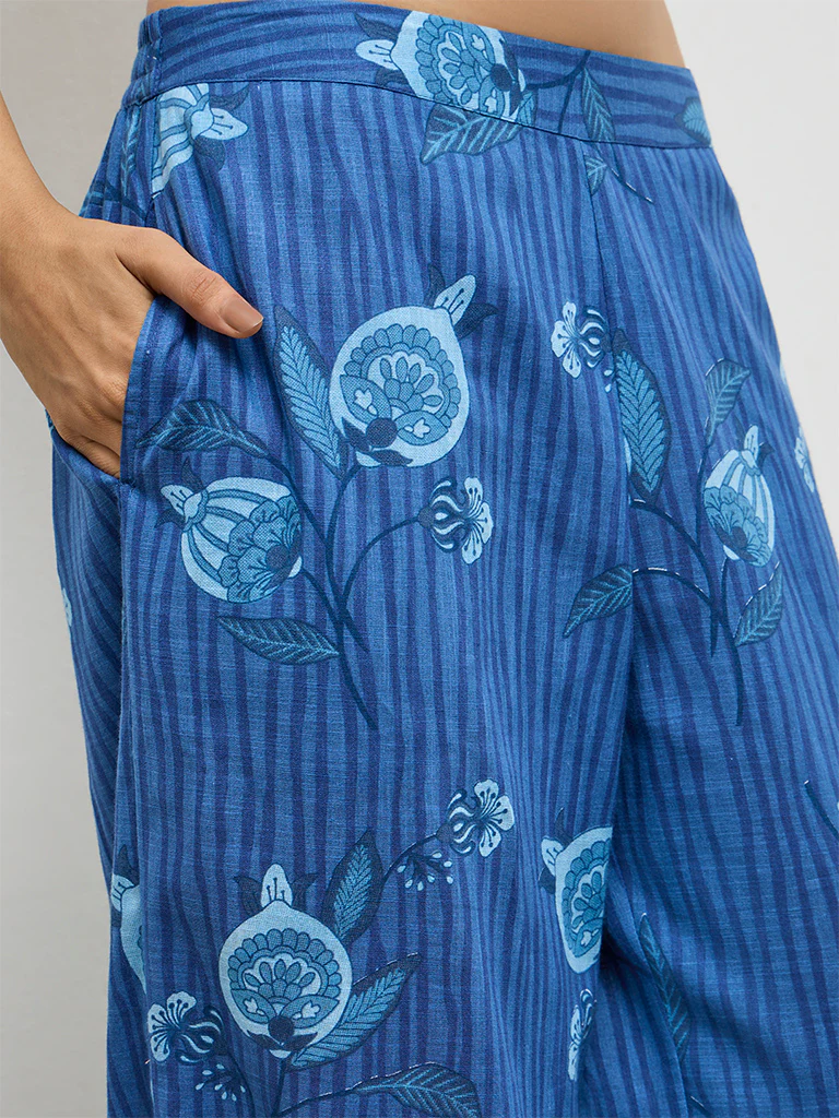 Utsa Indigo Botanical Design Cotton Pants - Image 3