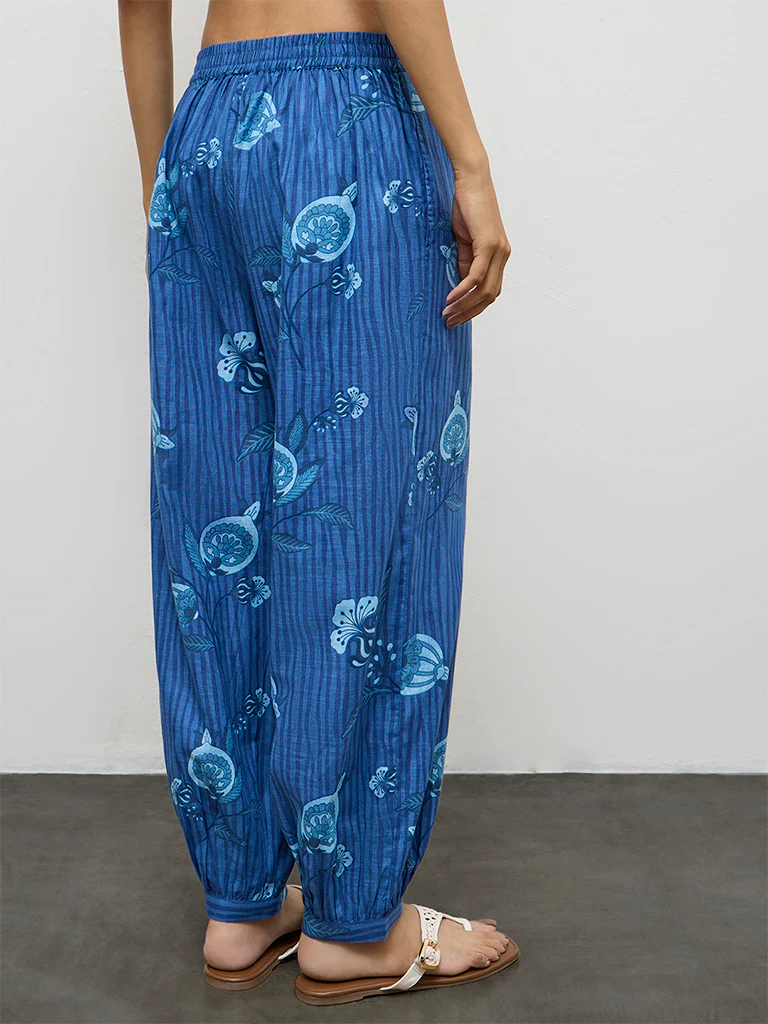 Utsa Indigo Botanical Design Cotton Pants - Image 4