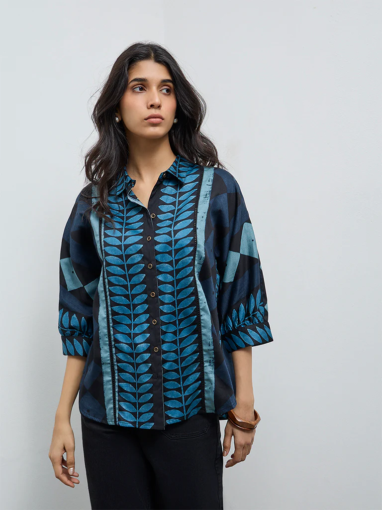 Utsa Indigo Botanical Printed Cotton Tunic