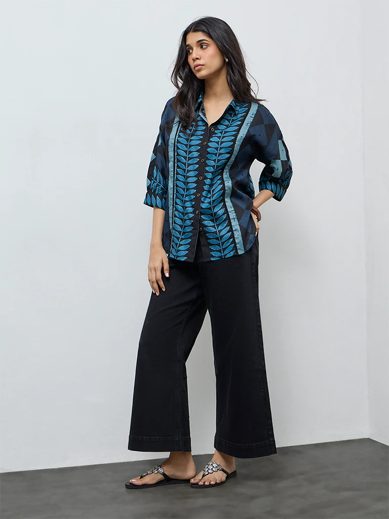 Utsa Indigo Botanical Printed Cotton Tunic - Image 2