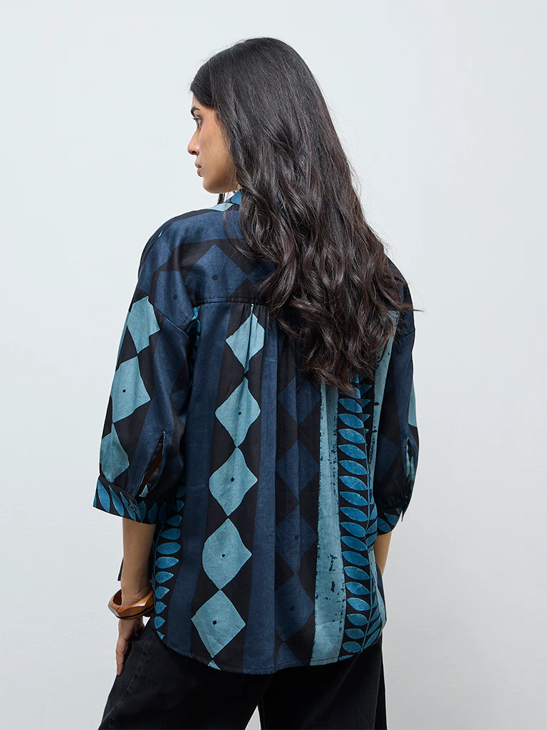 Utsa Indigo Botanical Printed Cotton Tunic - Image 4