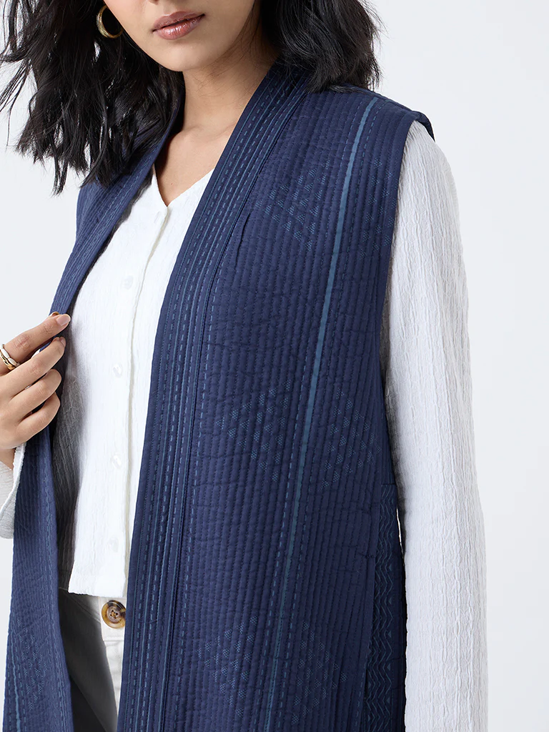 Utsa Indigo Cotton Quilted Jacket - Image 3