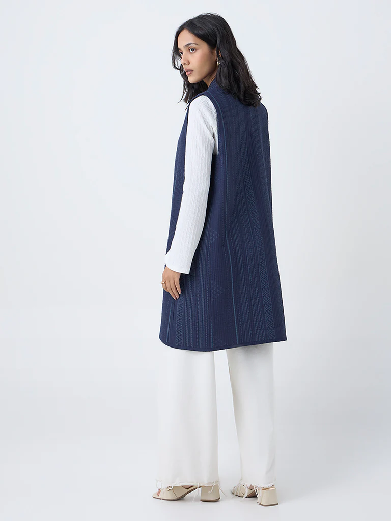 Utsa Indigo Cotton Quilted Jacket - Image 4