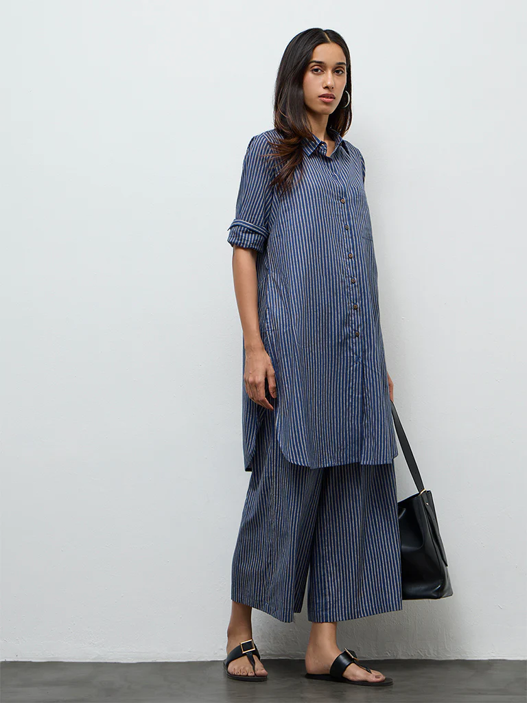 Utsa Indigo Cotton Striped Pants - Image 2