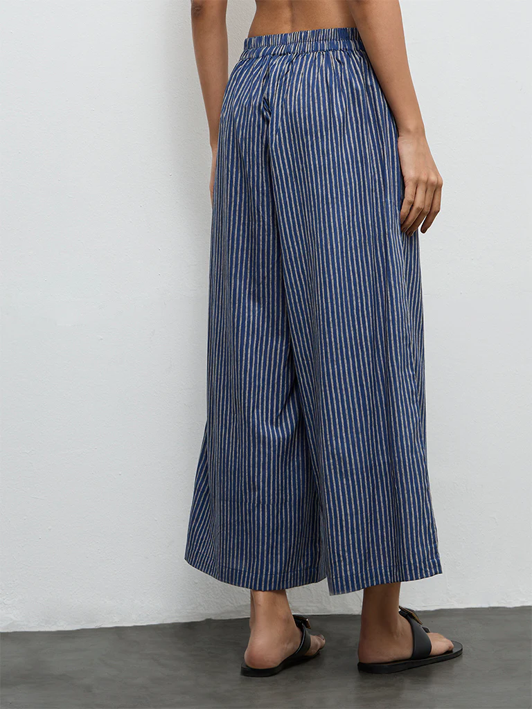 Utsa Indigo Cotton Striped Pants - Image 4