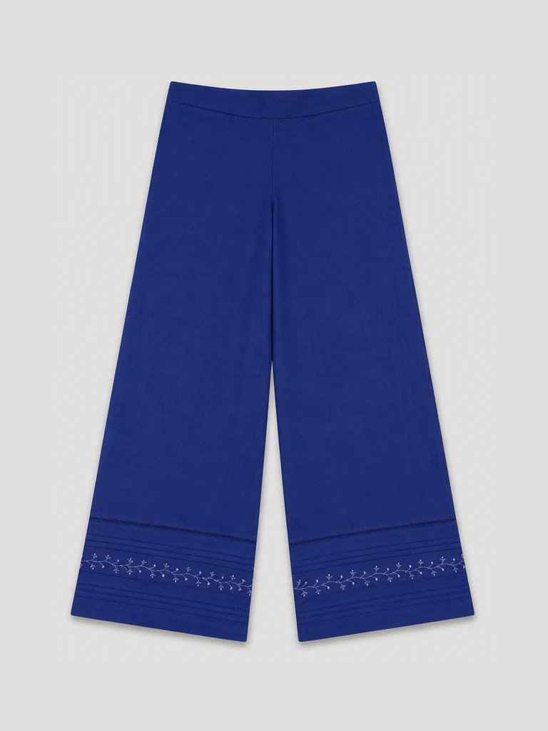 Utsa Indigo Embroidered Cotton-Blend Pants - Image 6