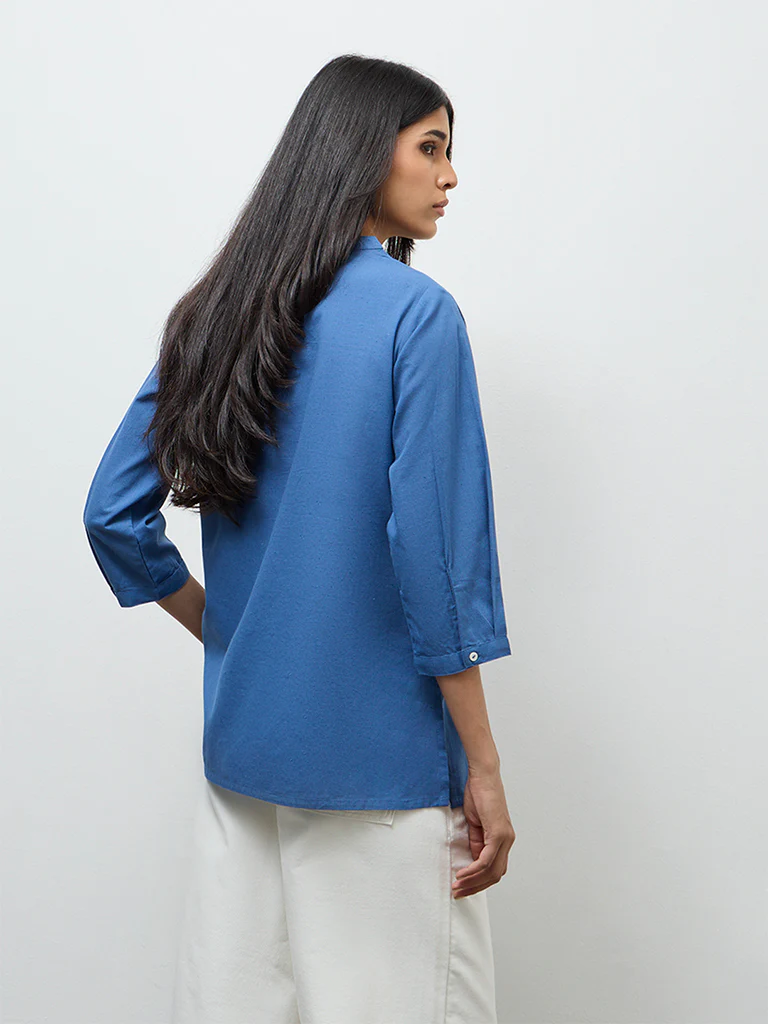 Utsa Indigo Embroidered Cotton-Blend Tunic - Image 4