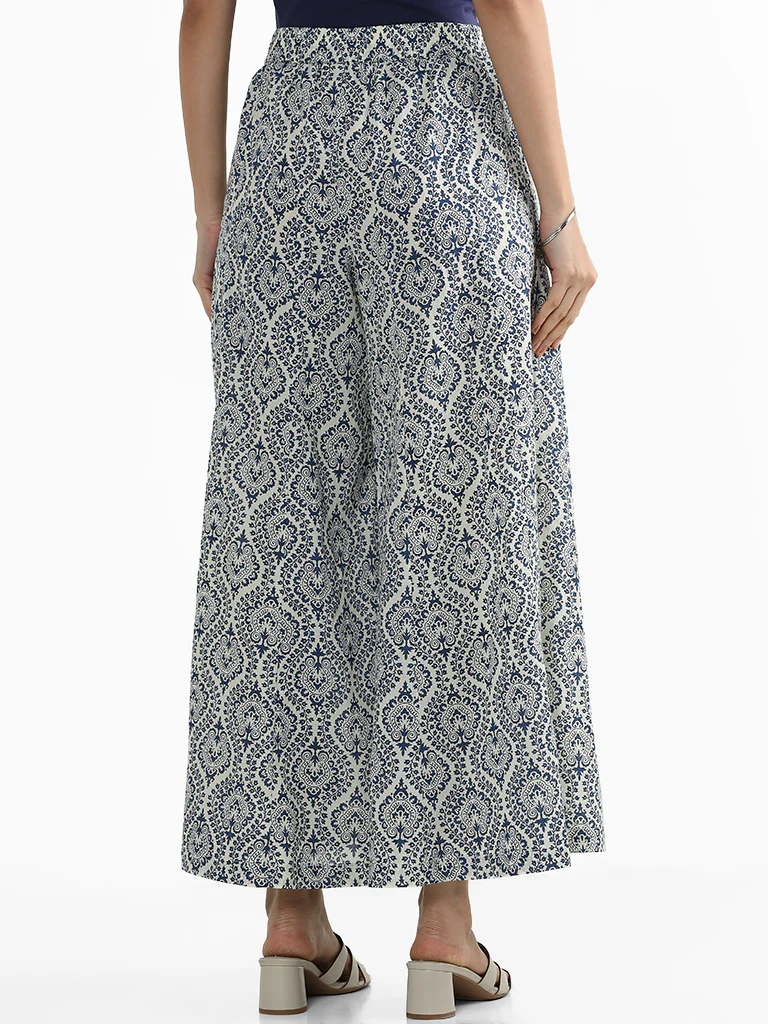 Utsa Indigo Ethnic Floral Printed Palazzos - Image 2