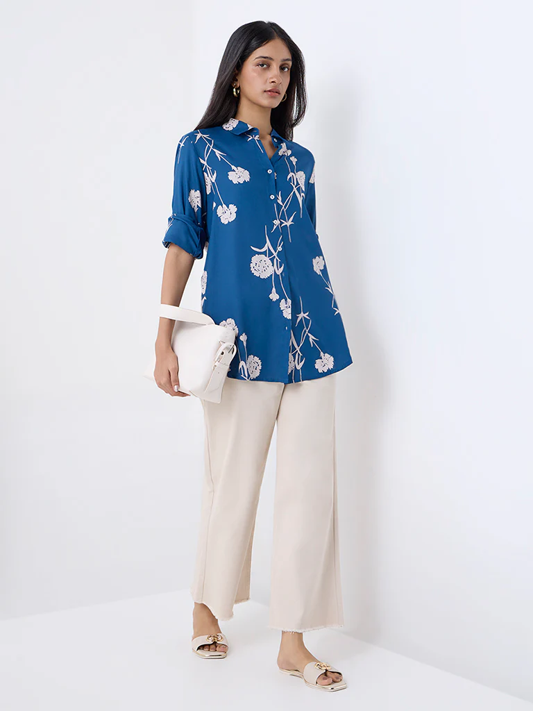 Utsa Indigo Floral Printed Tunic - Image 2