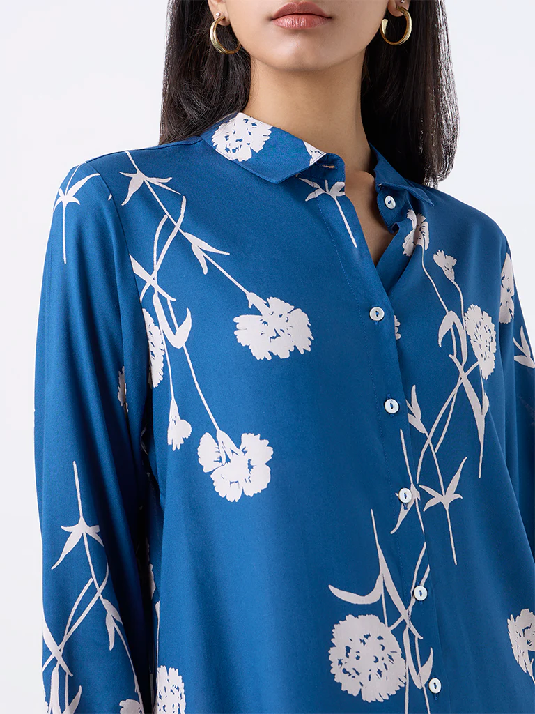 Utsa Indigo Floral Printed Tunic - Image 3
