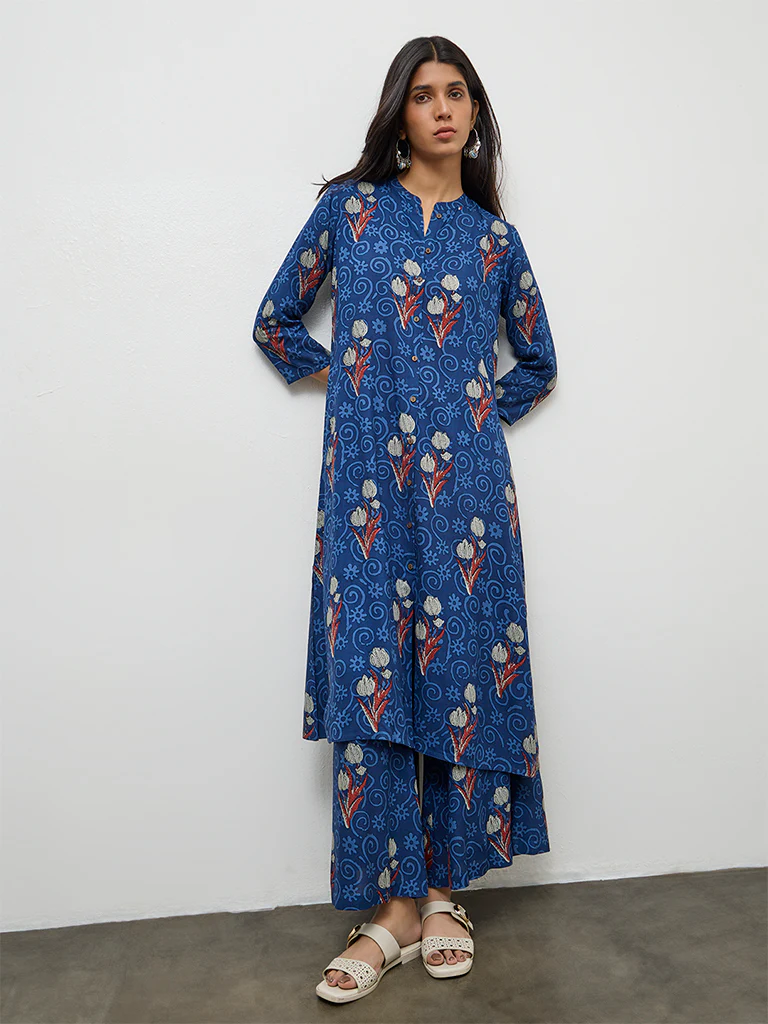 Utsa Indigo Foliage Design Palazzos - Image 2